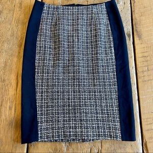 DEX Navy Blue and White Tweed Pencil Skirt